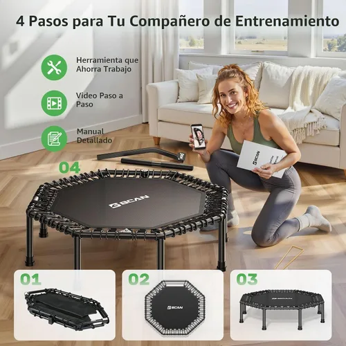 Vista 6 de BCAN - Cama elástica miniatura octagonal de 51 pulgadas, carga máxima de 450 libras; cama elástica de aptitud física con barra de asa T ajustable