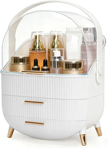 Vista 8 de Organizador de maquillaje con cajones y tapa, estuche portátil grande de almacenamiento de cosméticos para encimera de tocador, viajes, regalo