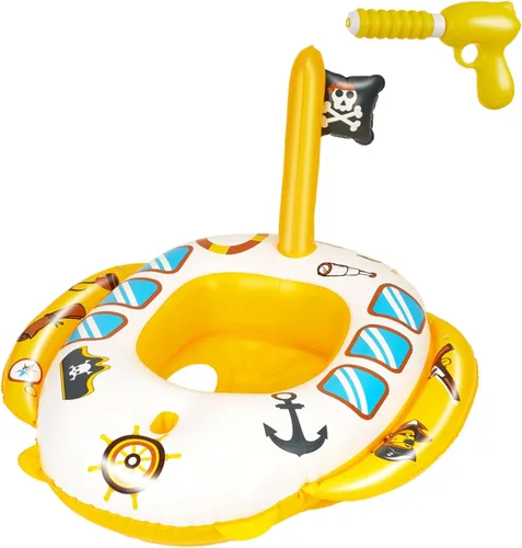Vista 6 de Flotadores inflables de piscina para niños, flotadores de piscina modelo azul marino con pistola de agua con cable de 26 pulgadas para niños y niñas