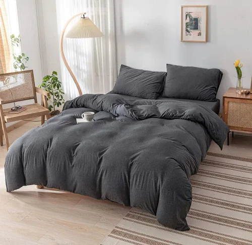 Vista 6 de DONEUS Juego de 2 fundas de almohada de punto de jersey tamaño Queen - Juego de 2 fundas de almohada de color gris carbón con funda de almohada