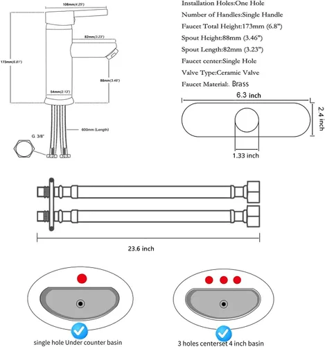 Vista 2 de Grifo de lavabo de baño negro a juego con desagüe desplegable con desbordamiento de una sola manija de un agujero, grifo de baño de latón para baño