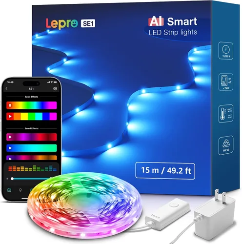 Vista 12 de Lepro SE1 AI - Tira de luces LED inteligentes – Tiras de luz RGB que cambian de color de 16.4 pies con control de aplicación, iluminación generada