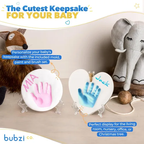 Vista 4 de Bubzi Co Kit de recuerdo de mano y huella de bebé, adorno de recuerdo para recién nacido, para regalos personalizados y decoración de guardería, kit