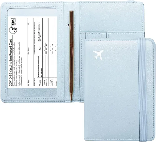 Vista 11 de Mymazn Portatarjetas de pasaporte y vacunación Combo de portatarjetas para pasaporte y cartera de viaje con tarjetero de vacunación, funda