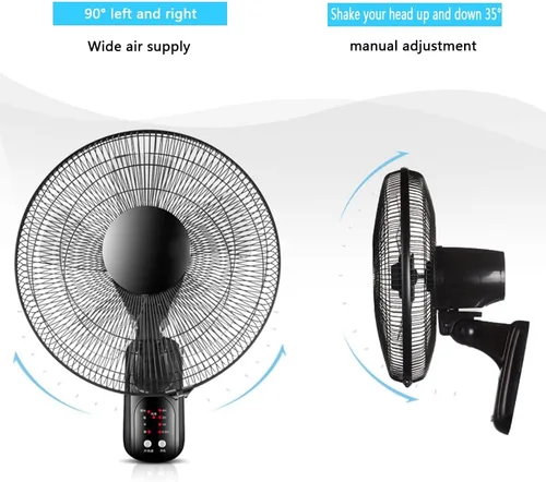 Vista 4 de Ventilador de Pared para Habitación De Niños, 60 W, Color Negro, 3 Velocidades, para El Hogar, El Dormitorio Y La Oficina, Negro-16.3 pulgadas