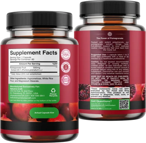 Vista 7 de Cápsulas de extracto de granada Suplemento antioxidante – Cápsulas de granada natural para la salud del corazón, apoyo articular y entrenamiento
