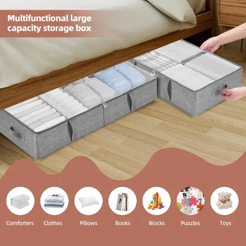 Vista 4 de Paquete de 2 cajas de almacenamiento de juguetes debajo de la cama, organizador de juguetes gris con tapa de PVC transparente, contenedores