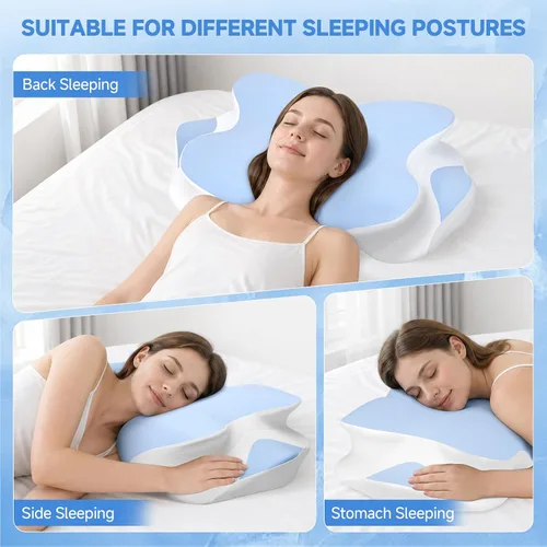 Vista 8 de Almohada de espuma viscoelástica refrescante 2026 con funda de seda de hielo, almohada ergonómica de apoyo cervical para aliviar el dolor, almohada
