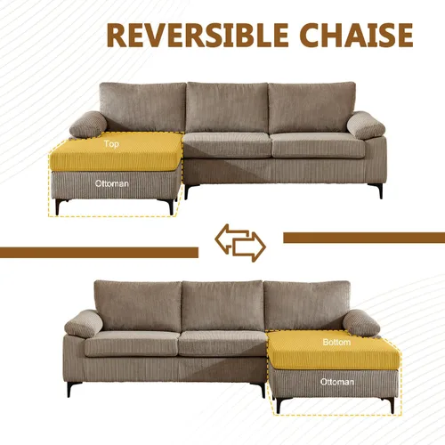 Vista 3 de HOOOWOOO Sofá modular de pana en forma de L, sofá modular de 100 pulgadas con diván reversible hacia la izquierda y derecha, moderno y cómodo