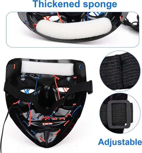 Vista 6 de Máscara de Halloween máscara facial de Halloween con luz LED para festivales cosplay Halloween fiestas de máscaras carnaval regalos