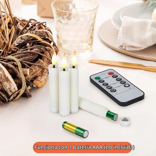 Vista 5 de IMAGE Juego de 12 velas LED cónicas sin llama, velas de marfil con mecha 3D con diseño de árbol de Navidad con clip, control remoto de 10 teclas