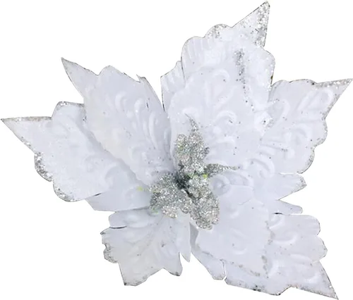 Vista 11 de 6 adornos para árbol de Navidad de Pascua con purpurina, flores artificiales de Navidad, accesorios florales con tallo, flores de franela sintética