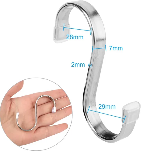 Vista 2 de Paquete de 10 Ganchos Planos en S - Ganchos en S de Acero Inoxidable Resistentes de 3 Pulgadas para Colgar Ollas, Sartenes, Plantas, Tazas de Café