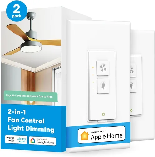 Vista 10 de meross - Control de ventilador de techo inteligente y interruptor de luz con atenuador, funciona con Apple HomeKit, Alexa, Google y SmartThings