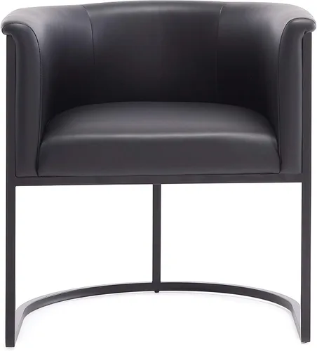 Vista 4 de Manhattan Comfort Bali - Silla de comedor de piel sintética, diseño Art Deco moderno con silueta escultórica, marco de metal, cojines acolchados