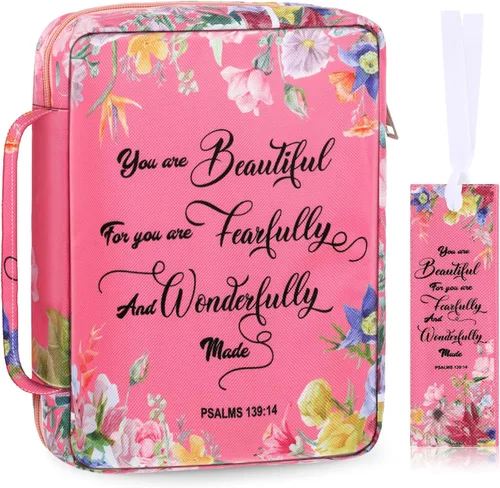 Vista 14 de Laumoi Funda para la Biblia para mujer, funda de Biblia floral de 10 pulgadas, bolsa protectora portátil para suministros de estudio bíblico, Varios