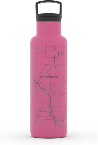 Vista 82 de Well Told Botella de agua aislada con mapa de Washington DC grabado, botella de acero inoxidable grabada (21 onzas, blanco) botella aislada de mapa