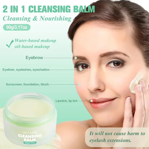 Vista 4 de UCANBE Bálsamo limpiador de maquillaje, bálsamo limpiador de 3.17 onzas + 4 paños desmaquillantes de gran tamaño, bálsamo limpiador de maquillaje