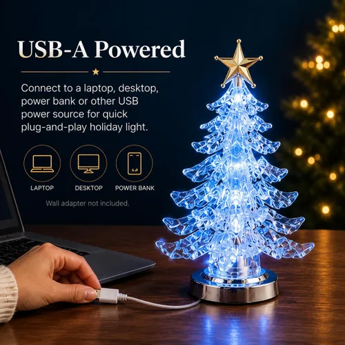 Vista 3 de Escritorio de alimentación USB multicolor brillante con ventosa LED para árbol de Navidad, luces LED brillantes para 5 pulgadas, mini 7