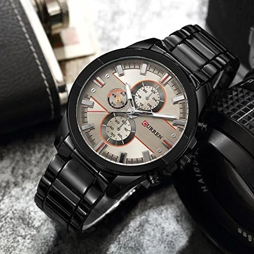 Vista 2 de CURREN 8274 Reloj de cuarzo de lujo para hombre, relojes casuales de moda (negro gris), Reloj de cuarzo