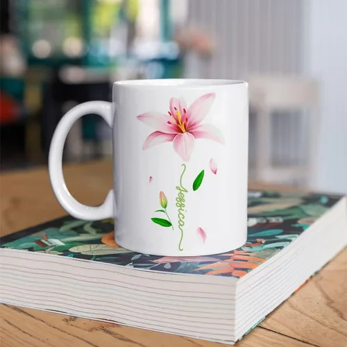Vista 4 de CUBICER Tazas de café personalizadas, diseño de lirio, nombre personalizado, tazas de cerámica blanca, taza de viaje grande, vaso para beber, Lirio