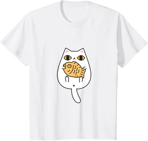 Vista 5 de Lindo gato playera Taiyaki y gato camisa Blanco