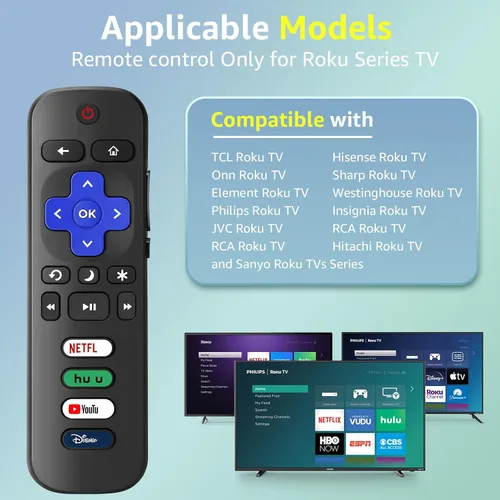 Vista 3 de (Paquete de 2) Repuesto para control remoto Roku TV con cubierta de 2Remote+Cubierta Azul Resplandor+Cubierta Verde Resplandor