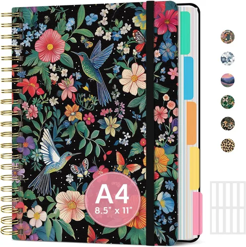 Vista 21 de Cuadernos grandes con forro en espiral para el trabajo con divisores y pestañas extraíbles, 8.5 x 11 pulgadas, bonito cuaderno de tapa dura de 5