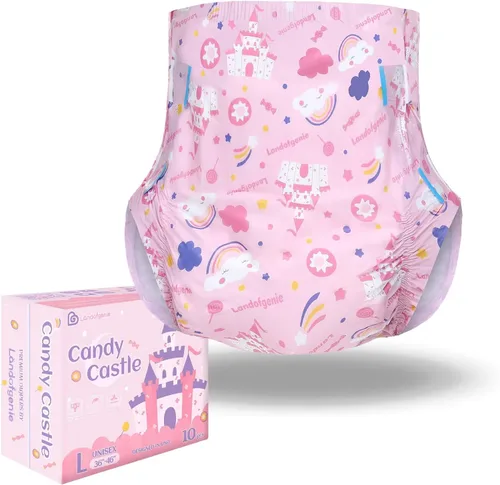 Vista 8 de Landofgenie Pañales para adultos, ropa interior con estampado rosa para incontinencia, pañales grandes con pestañas, 10 piezas