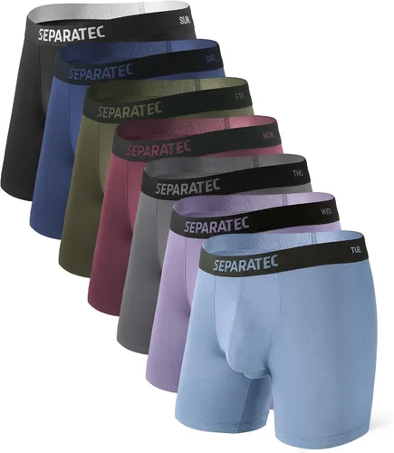 Vista 14 de Separatec Ropa Interior Masculina de Doble Bolsa Transpirable de Rayón Refrescante Hecha de Bambú, Calzoncillos Bóxer y Trunks Paquete de 7 Negro