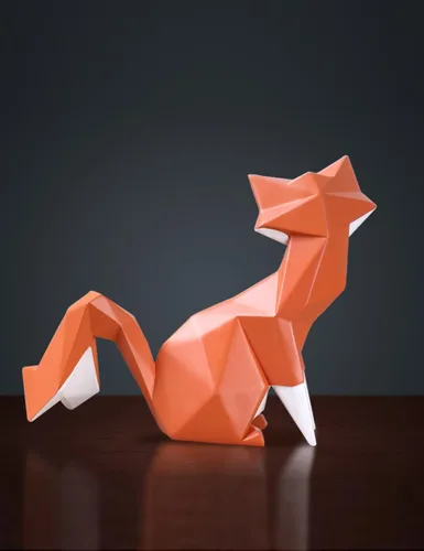 Vista 4 de HAUCOZE Figura de estatua de zorro moderna escultura de animal para decoración del hogar, arte geométrico, regalo para estante, escritorio, sala