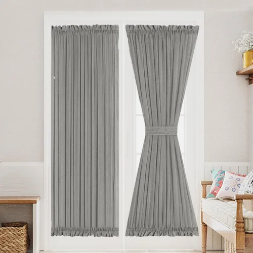 Vista 8 de Turquoize Elegantes cortinas de lino para puerta francesa, paneles de cortina de filtrado de luz, panel de lino con bolsillo para barra, panel