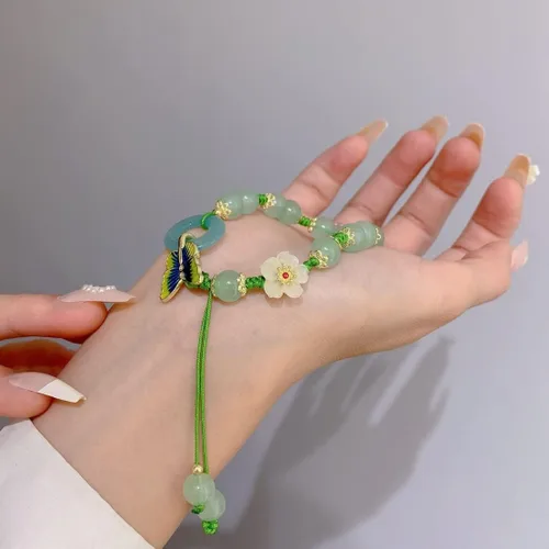 Vista 6 de Choistily Pulsera de jade con cuentas de jade para mujer, pulsera de la suerte, pulsera de hoja, pulsera de cuerda de cristal curativo, pulsera