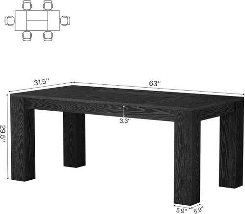 Vista 2 de Tribesigns Mesa de comedor de 63 pulgadas para 4 a 6, mesa rectangular de cocina, mesa de comedor de madera negra para cocina del hogar, comedor
