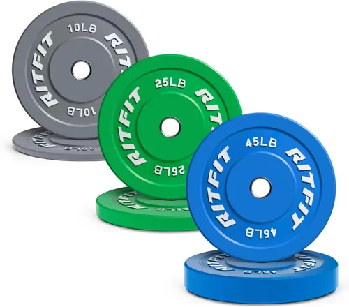 Vista 15 de RitFit Color Coded Bumper Plate, Olympic Bumper Plate for Barbell, 2-Inch Bumper Weight Plates With Steel Insert, rubber weight plates for Strength