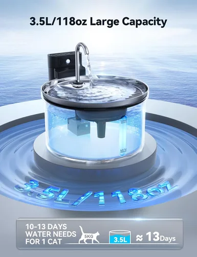 Vista 5 de Fuente de agua inalámbrica para gatos [Separación de agua y batería] FEELNEEDY Fuente para gatos operada por batería de 4000mAh, fuente