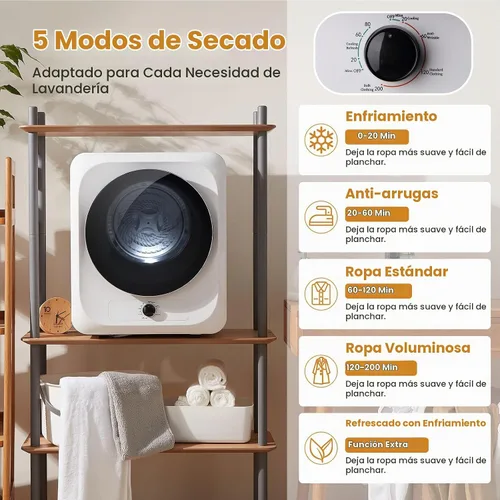 Vista 3 de Auertech - Secadora portátil de 1.5 pies cúbicos para lavandería, secadora compacta de ropa con tambor de acero inoxidable, secadora eléctrica