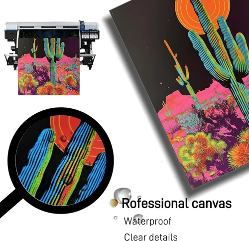 Vista 4 de Arte enmarcado para decoración de cactus, arte de pared de atardecer en el desierto, impresiones botánicas, carteles trippy, ilustraciones