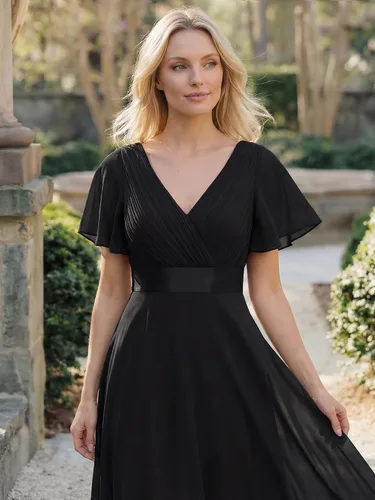 Vista 5 de Ever-Pretty Vestidos formales de mujer para madre de la novia, de manga corta, de chifón, con cintura imperio, de largo hasta el suelo, para dama