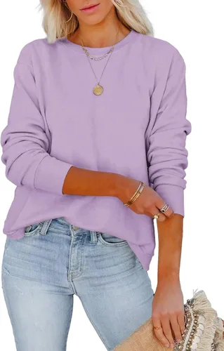 Vista 2 de Pkabogbi Sudadera casual de manga larga con cuello redondo para mujer, holgada, ligera, sin botones