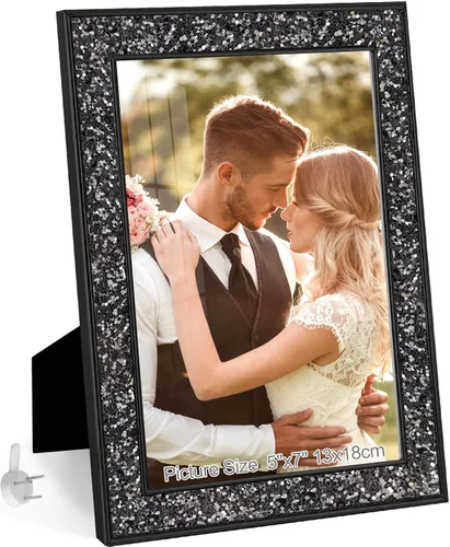 Vista 8 de HIKWADERY Portarretratos de 4 x 6 pulgadas con purpurina, marcos de fotos negros de 4 x 6 pulgadas con cristal real HD, para pared o mesa, regalo