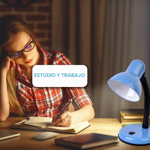 Vista 6 de Lámpara de escritorio con bombilla LED, cuello de cisne flexible (azul) con lámpara de mesa, lámpara de escritorio de metal de 6000 K con cuello
