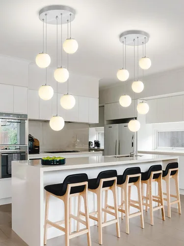 Vista 27 de ykolupty Lámpara colgante negra de 1 luz moderna de globo de vidrio gris ahumado, luces colgantes para isla de cocina, luces colgantes ajustables