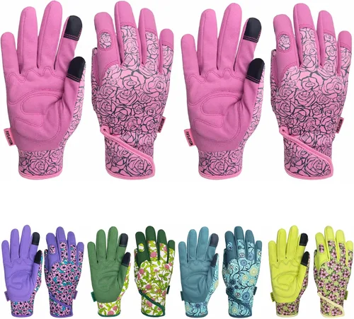 Vista 21 de Guantes de jardinería a prueba de espinas y resistentes a pinchazos con agarre, guante de jardín para mujer, regalos de cuero para trabajo