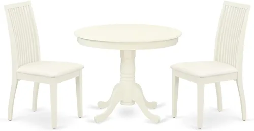 Vista 8 de East West Furniture ANIP5-LWH-W - Juego de mesa de comedor moderno de 5 piezas, incluye una mesa de cocina redonda con pedestal y 4 sillas