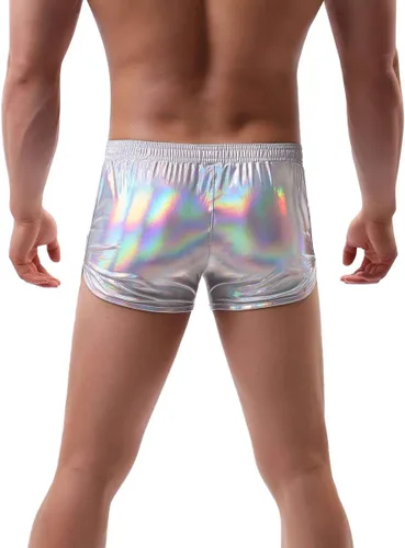 Vista 2 de ABAFIP Calzoncillos de natación holográficos metálicos brillantes para hombre, pantalones cortos, pantalones cortos, traje de baño, traje de baño