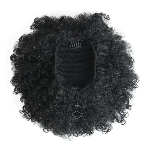 Vista 2 de Extensión de cola de caballo afro con cordón para mujeres negras, extensión de cola de caballo corta afro rizada, moño de cola de caballo rizada