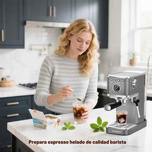 Vista 6 de CHULUX Elite - Máquina de café espresso con varita de vapor para capuchino Gris metálico