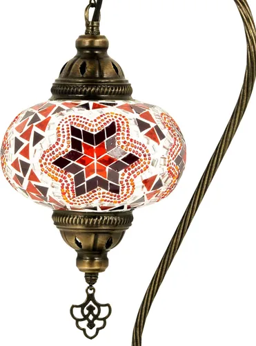 Vista 7 de Lámpara turca de mesa con 10 variantes Lámpara turca marroquí con base de bronce Lámpara de noche Tiffany con cuello de cisne hecha a mano