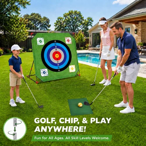 Vista 5 de Juego de astillado de golf, juego de batalla para niños y adultos, tapete gigante de 54 x 54 pulgadas con 16 bolas adhesivas, 8 bolsas de frijol, 6